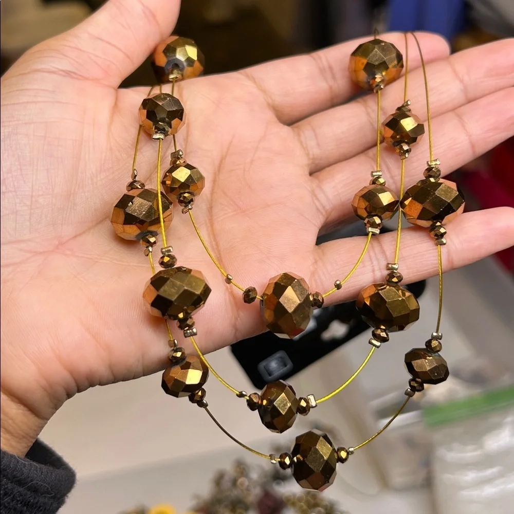 Vintage Charles Klein Brown Beaded Necklace And Earring Set
